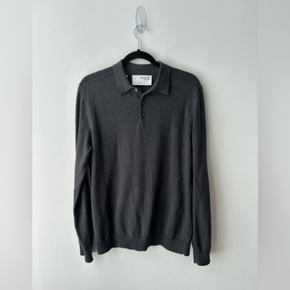 Selected Homme Polo Slhberg Ls Knit Polo Neck B No Anthracite